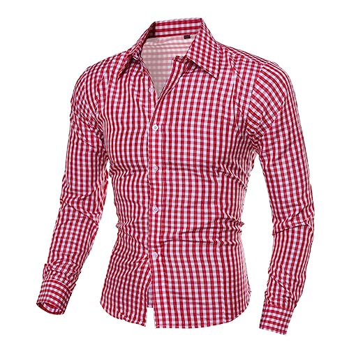 PTLLEND Herren Langarmshirt Sport Herrenhemden Herren Sexy Hemd Herren Hemden Langarm Blau Herren Hemd La Hemd Fliege Herren Herren Hemd Camp Hemd Herren Weiße Hemd (Rot,L)