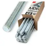 Lun Fix Gewindestange M6 x 1000 mm, 10 Stück Festigkeitsklasse 4.8 DIN 975 verzinkter Stahl, Karbonstahl Gewindestab mit metrischem Vollgewinde Metrisch Gewindestift nach Normen Länge 1 m.