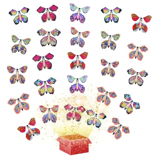 TSHAOUN 25 Stück Magische Schmetterling Spielzeug, Fliegender Schmetterling Karte, Magic Flying Butterfly Card Wind up Butterfly Kinder Überraschung Geschenk für Geburtstag, Hochzeit (Zufällige Farbe)