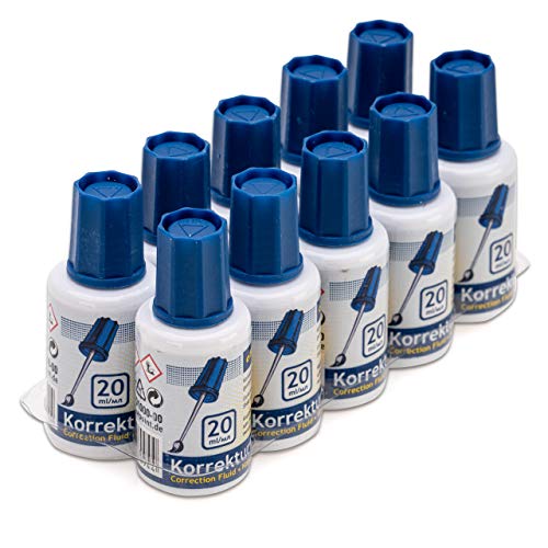 Office Point germany Korrekturfluid weiß 20ml Set | 10 Stück | Korrekturmittel mit Auftragspinsel für präzise Korrekturen | schnell trocknende Korrekturflüssigkeit (10)