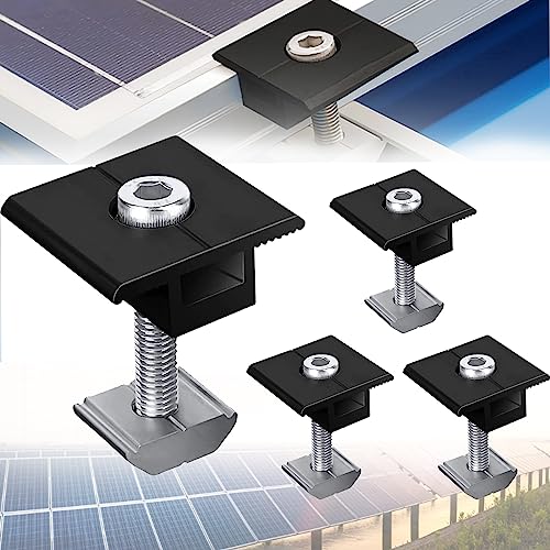 Teokantz 4 Stück Mittelklemme 30mm Schwarz Verstellbare Solarpanel Verbinder Modulklemmen Solar Photovoltaik Klemmen Solarmodul Halterung Mittelklemme Aluminium Befestigung Montage PV Modul