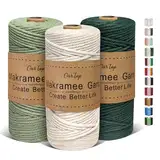 OurTop Premium Makramee Garn 3er Set, 3mm x 100m Macrame Cord Makramee Schnur Makramee Kordel, Garn für DIY Handwerk, Weben Dekoration, Hängepflanze Pflanze Aufhänger(Natur, Hellgrün, Dunkelgrün)