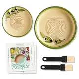 evergrate Geniales Duo: Tellerreibe + Dipschale Motiv Olivia mit 2 Küchenpinsel und 2 Rezepthefte