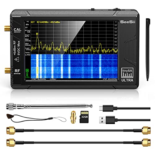 Seesii TinySA Ultra Spektrumanalysator, 2023 Aufgerüsteter Handheld-Frequenzanalysator 4,0'' 100kHz-5,3GHz mit 32GB Speicherkarte, 2-in-1 Signal Generator 100kHz-800MHz MF/HF/VHF UHF Eingang