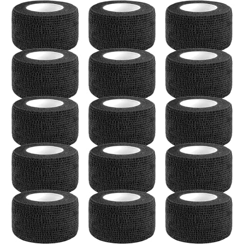 ADMITRY Selbstklebender Verband, 15 Rollen x 2,5cm x 4,5m Pflaster Rolle Verbandsmaterial, Elastische Binde Bandage Fixierbinde Haftbandage Selbstklebend(Schwarz)