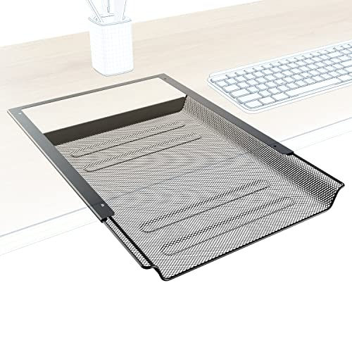 KD Essentials – Schublade unter Schreibtisch, verstaut A4-Dokumente und Büroartikel unsichtbar unter dem Tisch, Unterbau Schubfach als Organizer/Ablage im Büro und Home Office – Metall, schwarz