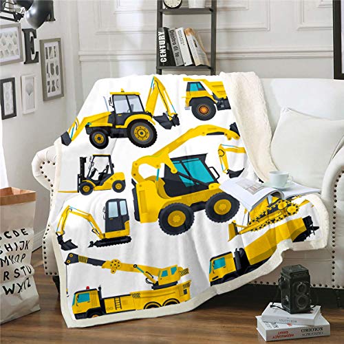 Homewish Kinder Bagger Plüsch Bettdecke,LKW-Traktor Sherpa Decke 130×150 Für Kinder Jungen Mädchen Teens,BAU Fahrzeug Fleece Flanell Decke Ausrüstung Auto Kran Werfen Decke