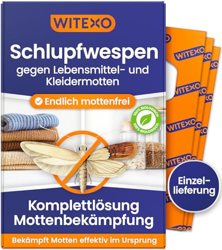 Witexo® Schlupfwespen gegen Lebensmittelmotten und Kleidermotten | Motten bekämpfen (4 Karten à 1 Lieferung, Ergänzende Einzellieferung)