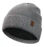 Wmcaps Beanie Mütze, Herren Winter Warme Unisex Wintermütze Strickmütze Dehnbare Weiche Wollmütze mit Bündchen und Dickem Warmem Futter Geschenke für Freundin männer Frauen (Grau)