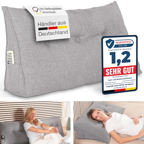 maxVitalis Rückenkissen, Keilkissen für Bett und Sofa geeignet, Lendenkissen, dreieckiges Lesekissen, Kissen mit abnehmbarem und waschbarem Bezug, mit praktischem Seitenfach, 100 cm breit