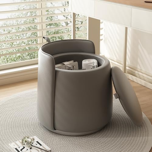 GIZNXBA Rund Sitzhocker Mit Stauraum 360°-Drehung Leder Pouf Hocker Rund Für Couch, Polsterhocker Rund Eitelkeit Hocker Fußstütze Mit Deckel, Pouf Fußhocker Für Wohnzimmer(/Light Gray)