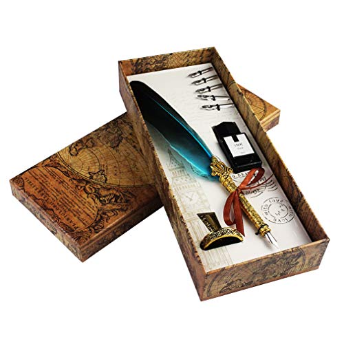 Jerbro Handgemachte Dip Pen Englisch Kalligraphie Feder Schreibfeder Dip Quill Pen schreiben Tinte Set mit 5 Ersatzspitzen und Pen Nib Basis Calligraphy Set für Briefpapier Geschenk (Blue)