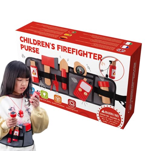Feuerwehrmannschaften, Spielzeugfeuerlöscher,Stellen Sie sich vor, dass das Spielfeuer -Accessoire - Hölzerne pädagogische Rollenspiele Karriere Cosplay Set mit Aufbewahrungstasche für Kleinkind, Kind