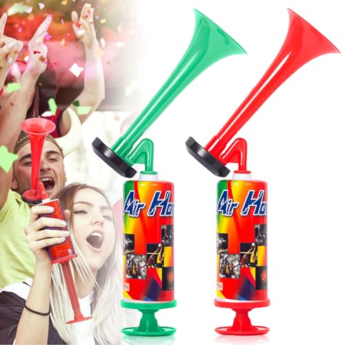 2 Stück Air Horn, Luftdruck-Fanfare, Handheld Luftdruck Fanfare Pumpe, Gashupe Lufthorn Handball, Gasfreie Stadion Tröte, Airhorn Handheld Air Pumpe Laut Sound Hand Signalhorn für Sports Sportfeste