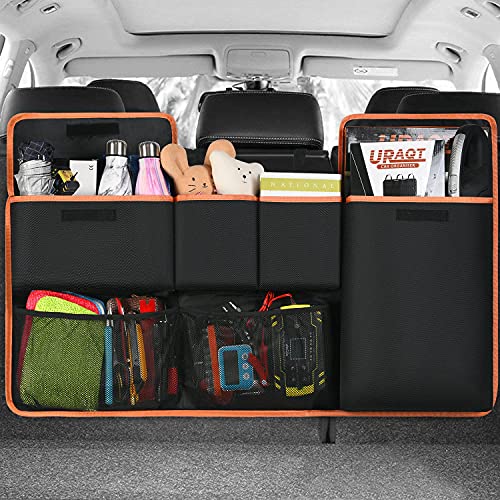 URAQT Kofferraum Organizer Auto,100x45 cm Großem Auto Aufbewahrungstasche Kofferraumtasche Auto Wasserdichten Taschen Autositz Organizer mit 6 Taschenverstellbarem Riemen und 3 Befestigungsriemen