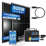 Balkonkraftwerk Komplettset 820W / 800W, Solarmodule je 410Wp Glas Folie, Eway 800W Mikro-Wechselrichter mit WiFi, Schukokabel 5m, Photovoltaik Solaranlage PV Anlage für Balkon Haus Terrasse Dach