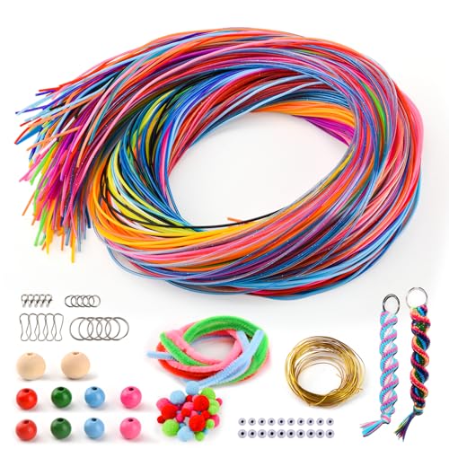 295 Stück Scooby DOO Bänder Set, Scoubidou Bänder, Knüpfbänder mit Keychain, Haken, Holzperlen, Pom Poms, Basteldraht Und Pfeifenreiniger für Basteln Armbänder, Halskett, Schlüsselanhänger Und DIY