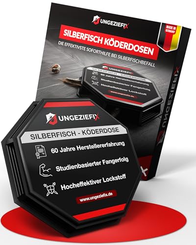 UNGEZIEFIX Silberfischfalle NEU - 4x Silberfisch Köderdose [HOCHEFFEKTIVER Lockstoff mit Langzeitwirkung] GRATIS Erinnerungsservice - Falle gegen Silberfische zum Papierfische & Silberfische bekämpfen