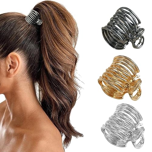 Irikdescia® 3 Stück hohe Pferdeschwanz-Clips, Haarspangen aus Metall für verbesserte Frisur, modische Haar-Accessoires, hohe Pferdeschwänze und dickes Haar (Gold, Silber, Schwarz)