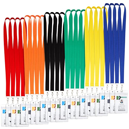 Schlüsselbänder von Juvale (Set, 24 Stück) - Inklusive PVC-Ausweishalter für Ausweise, Schlüsselkarten, Namensschilder - Perfekt für Messen, Seminare, Kongresse - 6 Farben