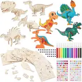 Dinosaurier Holz Bastelsets für Kinder,16 Stück Dino Bastelset Kinder 4 5 6 7 8 9 Jahre 3D Dinosaurier Basteln zum Bemalen Basteln Kindergeburtstag Bastelset Geschenk Junge Mädchen 4 5 6 7 8 9 Jahre