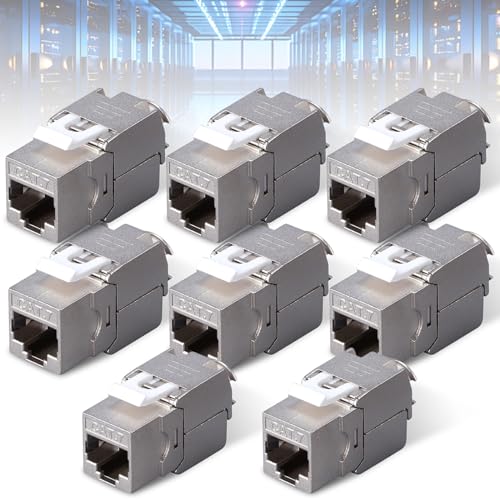 Leikurvo 8 PCS RJ45 CAT7 Keystone Modul Jack Geschirmte Bis zu 10 Gbps, CAT7 Keystone Werkzeuglos Netzwerk Modul, STP Schirmung CAT7 Jack RJ45 Buchse, Metallgehäuse, Optimal für Netzwerkkabel