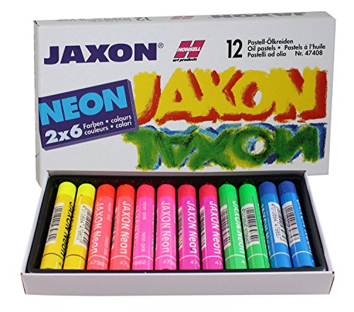 Honsell 47408 - Jaxon Ölpastellkreide, 12er Set, 2 x 6 Neon-Farben im Kartonetui, brillante, lichtechte Farben, für Künstler, Hobbymaler, Kinder, Schule, Kunstunterricht, frei von Schadstoffen