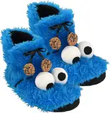 Sesamstraße Hausschuhe - Krümelmonster 3D Plüsch Booties Stiefel Cookie Monster Blau (Blau, EU Schuhgrößensystem, Erwachsene, Numerisch (von/bis), M, 35, 36)