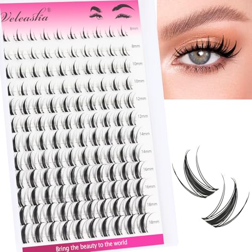 Veleasha Manga Wimpernsträhnen Natürliche Wimpernsträhnen 8-16mm Gemischte Zarte Wimpernsträhnen 120 Stück DIY Wimpernverlängerung zu Hause C Curl Einzelwimpern (Fairy)