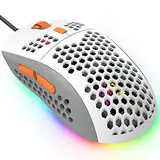 KUIYN 383 PRO Ultraleichte kabelgebundene Gaming-Maus, leichte Wabenschale, 6 RGB-atmungsaktive Hintergrundbeleuchtung, 6 einstellbare DPI 6400, USB-optisches Modell Win10/XP/Xbox/PS4/PS5/Mac/HP/Acer