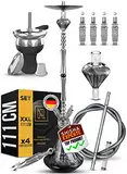 M. ROSENFELD Shisha Set 4 Anschlüsse – Big ONE Komplett Set 111 cm Hookah mit 4 Anschlüssen inkl. Adapter Closed Chamber mit Klickgewinde + Edelstahl Tauchrohr & Diffusor Kaminkopf Molassefänger