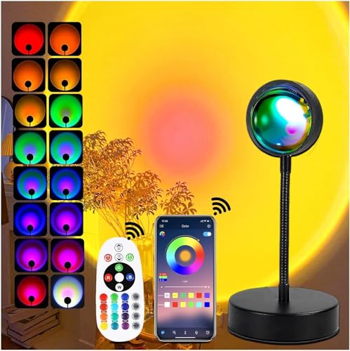 xoddi Sunset Lamp 360 ° Rotierende Sunset Lampe【Mit App und Fernbedienung】 Sonnenuntergang Projektion Lampe Schlafzimmer Led-Lampe, 16 Farben Sonnenuntergang Lampe FüR Selfie Aesthetic Room Decor