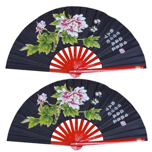 Pfjsseey 2pcs Folding Fan mit Bambusrahmen, Kampfsportkung Fu Fan mit Blumenmuster für Tanzmusikfestival Hochzeitskirche Dekoration Party Falten