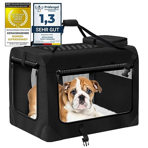 all Pets United® Hunde-Transportbox Tier Hundebox Transporttasche faltbar Hundetasche Haustier-Transport Atmungsaktiv & Wasserabweisend für Hunde & Katzen (M (60x42x42 cm), Schwarz)