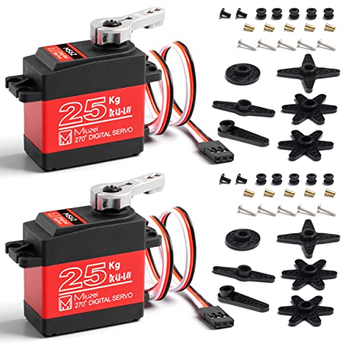 Miuzei Digital Servo 25kg Lenkservo Wasserdicht High Torque Metallgetrieb 270 Grad Servo+motor für mini Rc Auto 1/8 1/10 1/12 Robot Plane Boot mit 25T Horn Servokabel Schrauben 2 Stück