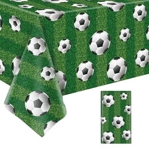 Tischdecke Fußball, Fussball Geburtstagsdeko Tischdeko, 137 * 274cm Fußball Rechteckige Kunststoff-Tischdecke, Soccer Muster Tischtuch, für Fußballpartys Geburtstag und Deko zur Europameisterschaft