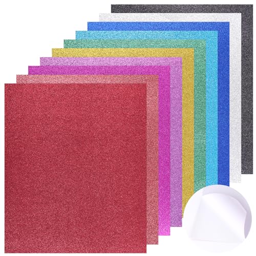 VGOODALL 28 Blatt Glitzerkarton, 10 Farben A4 Selbstklebender Tonpapier 29,7 x 21 cm Glitzer Bastelpapier zum Basteln und Gestalten