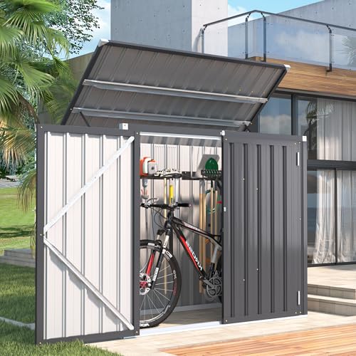 YODOLLA Outdoor Mülltonnenbox mit Gasdruckfeder, Wetterfest Gerätehaus Abschließbar Gartenschuppen für den Außenbereich, 150,6 x 80 x 117,6cm, 1300L (Dunkelgrau)