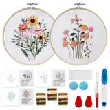 HAOYULUO Embroidery kit,Blumenmuster-Pflanzen Stickerei set,Mit 2 Bambus-Stickrahmen, Anleitung und Werkzeug, DIY Art Stickset für anfänger,Sticken set erwachsene,Sticken Kunsthandwerk