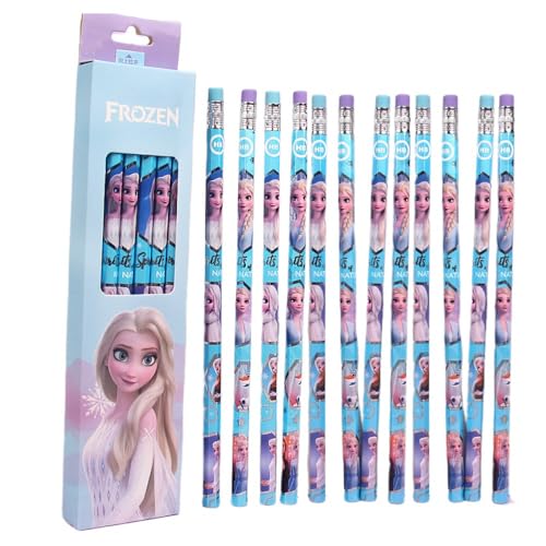 FEIFEI'S BOW Elsa Princess Spiderman HB Bleistifte mit Radiergummis, für Kinder, Partytüten, Schule, Büro (Frozen Elsa, zufällige Versand), 12 Stück