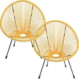 Kare Design Gartenmöbel Set Acapulco, 2er Set, Gelb, Indoor und Outdoor Sitzgruppe im Retro-Design, 2X Sessel, Gartenstühle, Lounge-Möbel für Balkon, Garten, Terrasse, Schwarzes Stahlgestell