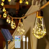 Ollny Solar Lichterkette Aussen, mit 16 S17 Glühbirnen 8M Lichterketten Außen Wetterfest, 8 Modi Timer Dimmbar USB für Vintage Deko Garten Balkon Terasse Hochzeit Party