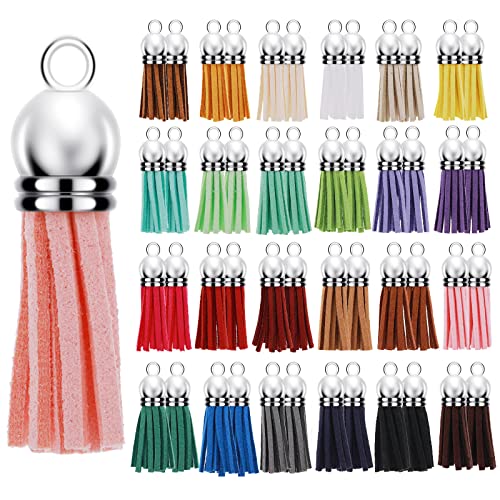 Abeillo 50 STK Quasten Anhänger, Leder Troddel Anhänger, Mini Bunt Quaste DIY Leder Quasten Anhänger für Tasche Schmuck Basteln DIY Quasten Zubehör Deko (3.8 cm/1.5 inch, 25 Farbe)