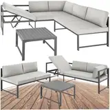 tectake® Gartenmöbel Set, 2X Sofa mit Kissen und Tisch, Sitzecke Outdoor Lounge mit Verstellbarer Rückenlehne, Möbel wetterfest für Balkon, Garten, Terrasse oder Wintergarten - hellgrau
