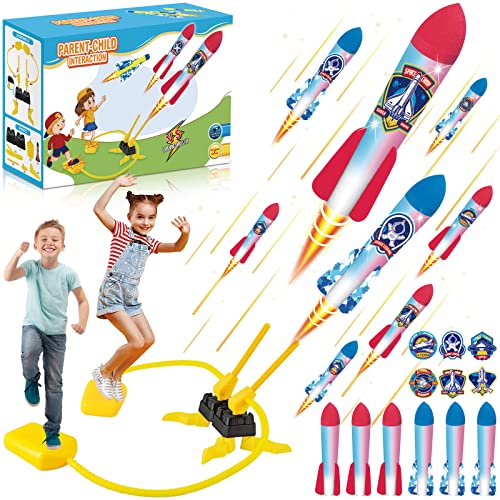 VIPNAJI Rakete Luftdruck, Druckluftrakete Spielzeug mit 6 LED Schaumraketen,Raketen Spielzeug für Kinder, Rocket Launcher Toy, Outdoor Spielzeug Kinder,für Jungen und Mädchen ab 3-12 Jahre