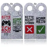 XIAONIU Bitte Nicht stören, ich zocke oder komm rein, 2Stück Türanhänger aus Filz, Zocker Geschenk, Gamer Zimmer Deko, Gamer Geschenk, Teenager Jungen Geschenk, Coole Sachen für Jungs (grau)