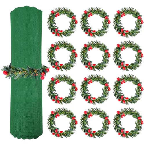 simarro Weihnachten Kiefernzapfen Serviettenringe, 12 Stück Rote Beeren Serviettenhalterring 4.5cm Serviettenschnalle Dekokranz Napkin Rings Holder für Weihnachten Hochzeitsfeiern Party Restaurant