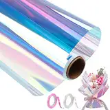 1 Rolle Regenbogen-Effekt Geschenkpapier Cellophanfolie mit 2Pcs Bänder 80Cmx15M Schillerndes Filmpapier Für Hochzeit Blumenstrauß Geschenk Süßigkeitenpaket Kunst Handwerk