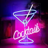 Cocktail Bar Neon Schild Blau Weinglas LED Neon Sign Rosa Leuchtreklame Martini Glas Neonlicht Neon Light Licht Up Zeichen Acryl Neon Wandleuchte für Bar Pub Restaurant Hochzeit Party Dekor