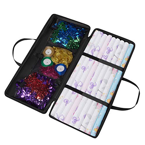 Dokon Aufbewahrungstasche für Geschenkpapier, Wasserdichte, UV-Beständiges, Schwerlast Reißfest 600D Oxford-Gewebe Weihnachtspapier Geschenkpapier Organizer mit 3 Fächern (82x13x34cm) - Schwarz